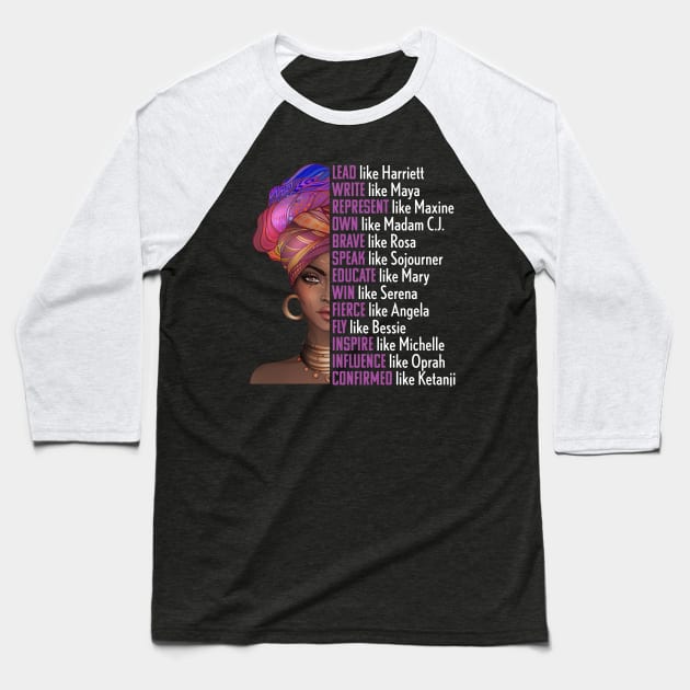 Women of Black History, Legends, Powerful Black Women, Black History Baseball T-Shirt by UrbanLifeApparel